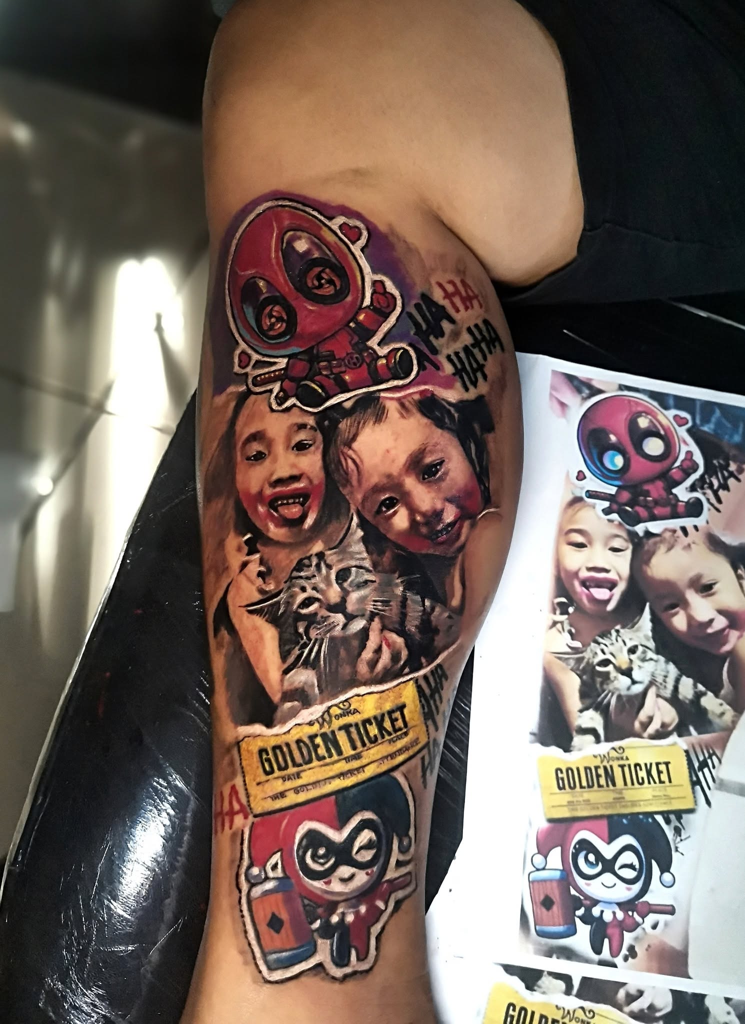Colour realism family portrait tattoo