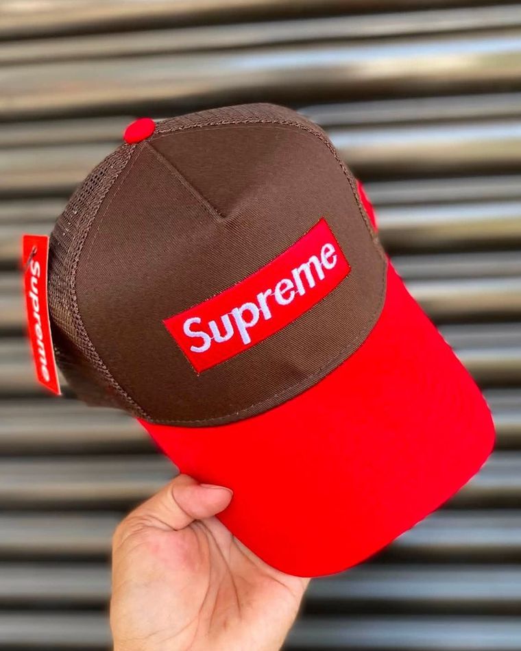 Brown and red cap with a mesh back