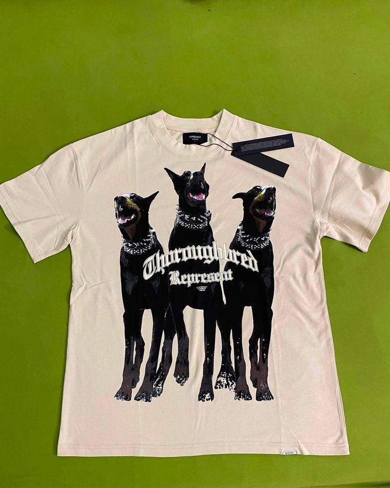 Cream tee with a large dog graphic